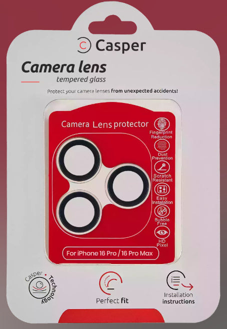 Casper Camera Lens Protector Compatible For iPhone 16 Pro / 16 Pro Max (Gray) (Clear)