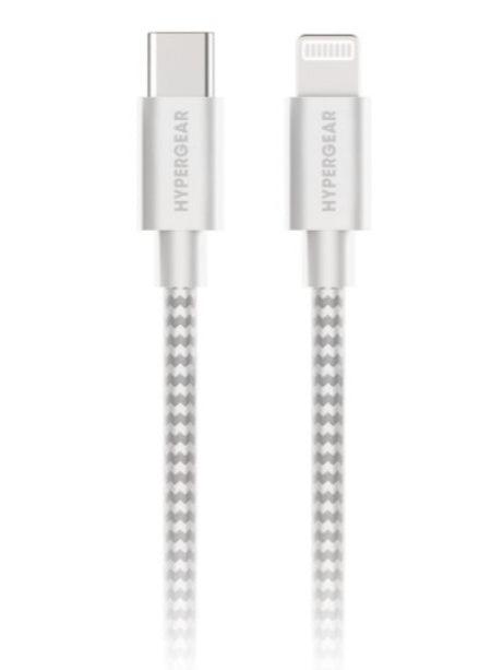 HyperGear 4 ft. USB-C to Lightning Braided Charge and Sync Cable - White