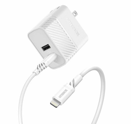 OtterBox Dual USB 12W Wall Charger w/ Lightning Cable 4ft - White