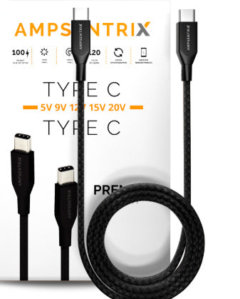 3 ft USB Type C To USB Type C Cable (AmpSentrix) (Infinity) (Black)