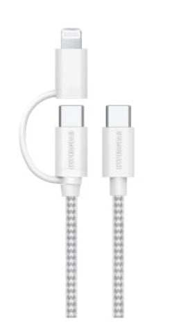 HyperGear 1ft. 30cm 2-in-1 USB-C to USB-C + USB-C to Lightning Braided Charge & Sync Cable