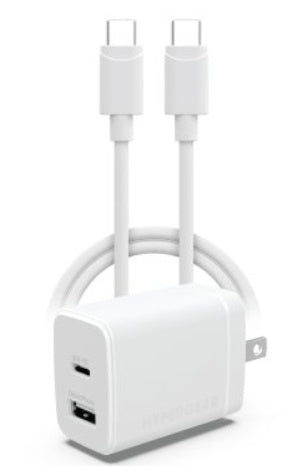 HyperGear 30W Dual Port USB-C + USB-A Wall Charger Travel Hub - White