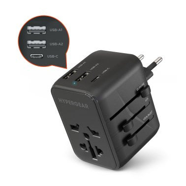 HyperGear 15W WorldCharge Universal Travel Adapter Dual Port USB-C & USB-A