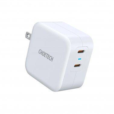 CHOETECH 40W Dual Port USB-C PD (20W) + USB-C PD (20W) Wall Charger - White